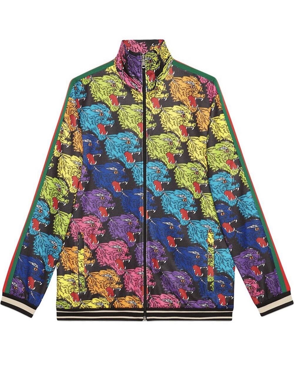NWT Gucci Rainbow Panther Face Technical Web Striped Jersey Jacket 48/M $2480.00
